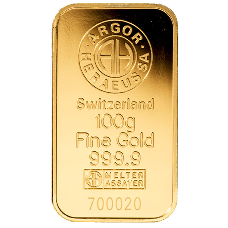 999 Argor Heraeus Gold Bar (100g)