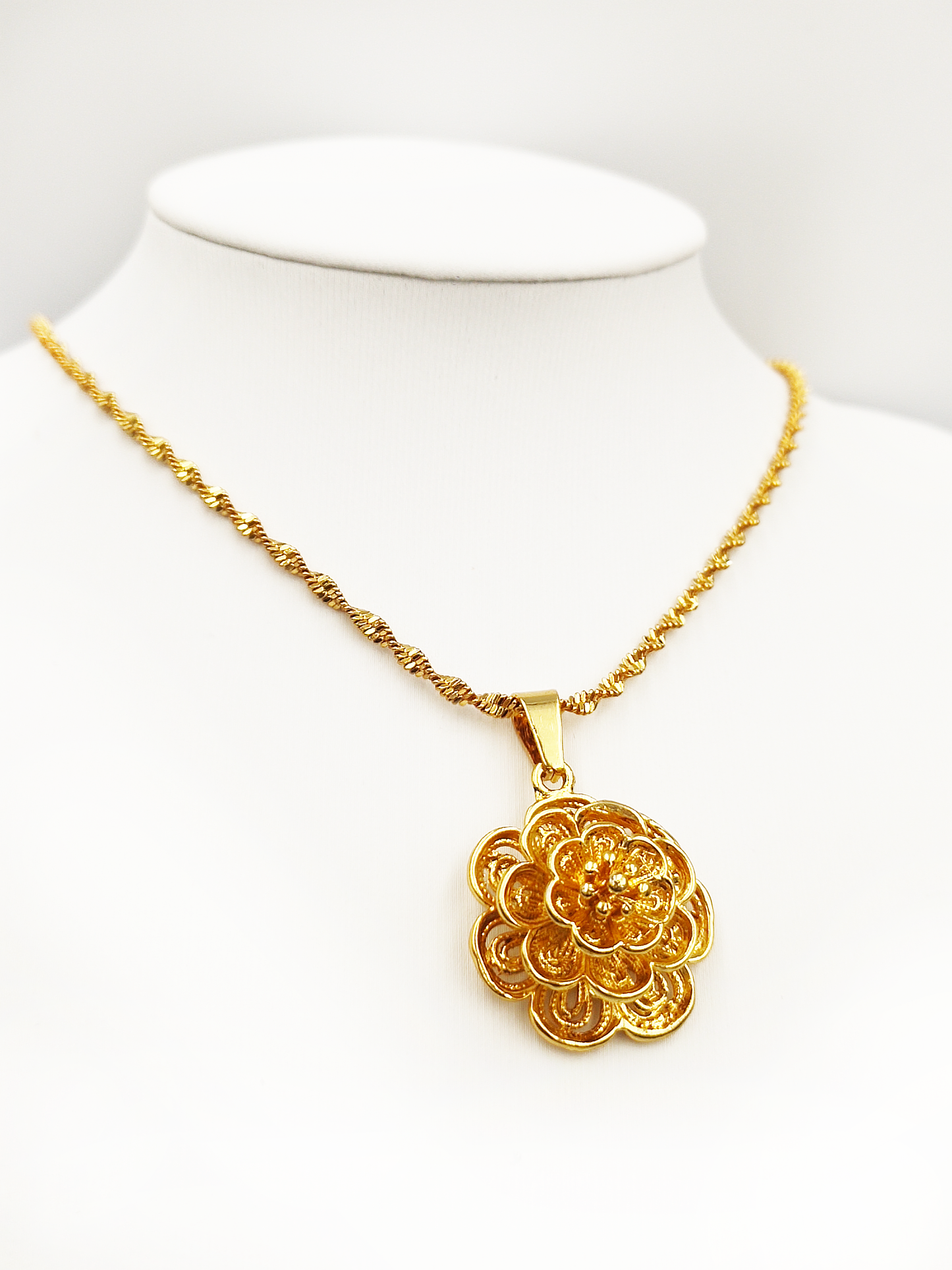 Titanium/Gold Plated Flower Pendent & Chain set ($66 take away)