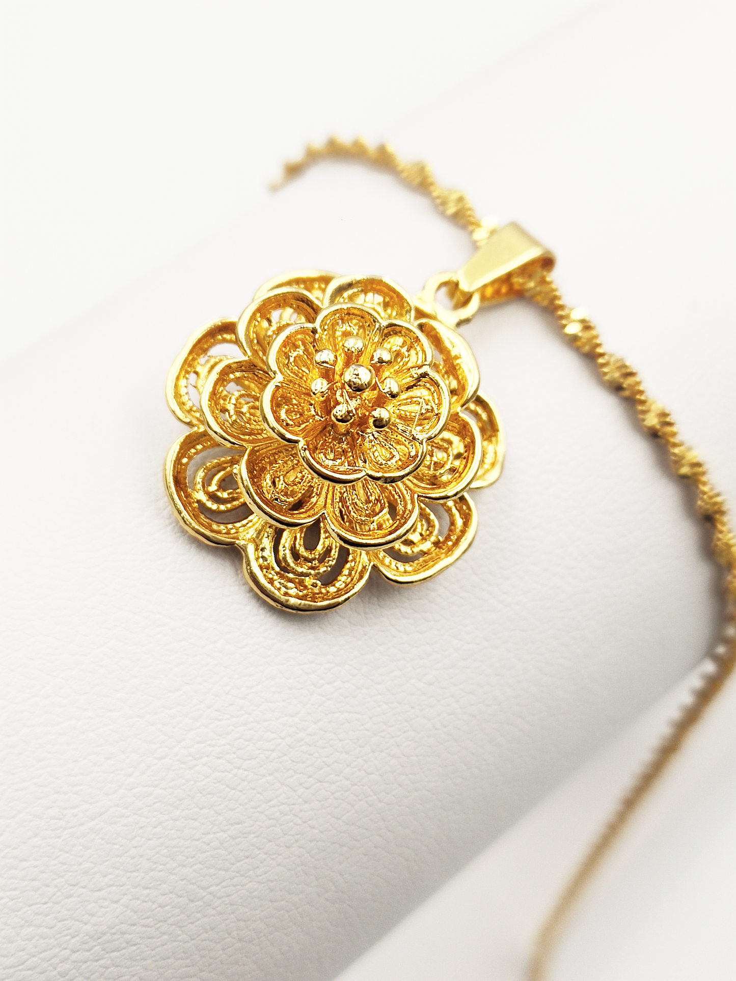 Titanium/Gold Plated Flower Pendent & Chain set ($66 take away)
