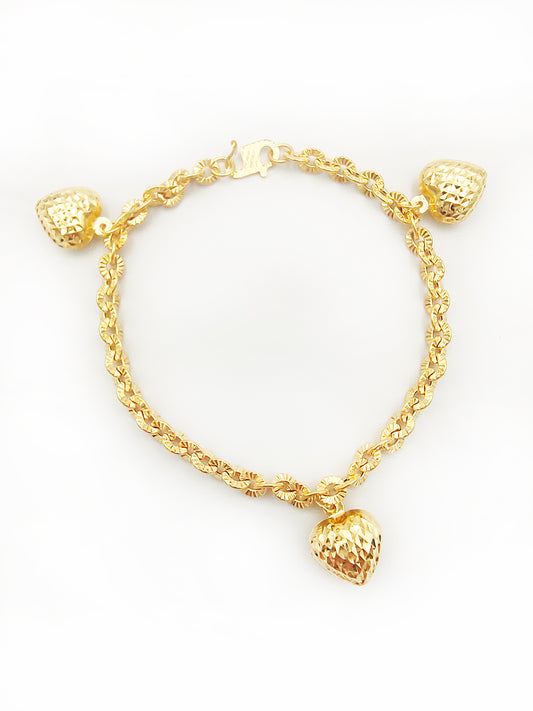 916 Sunflower 3 Hearts Dangling Bracelet