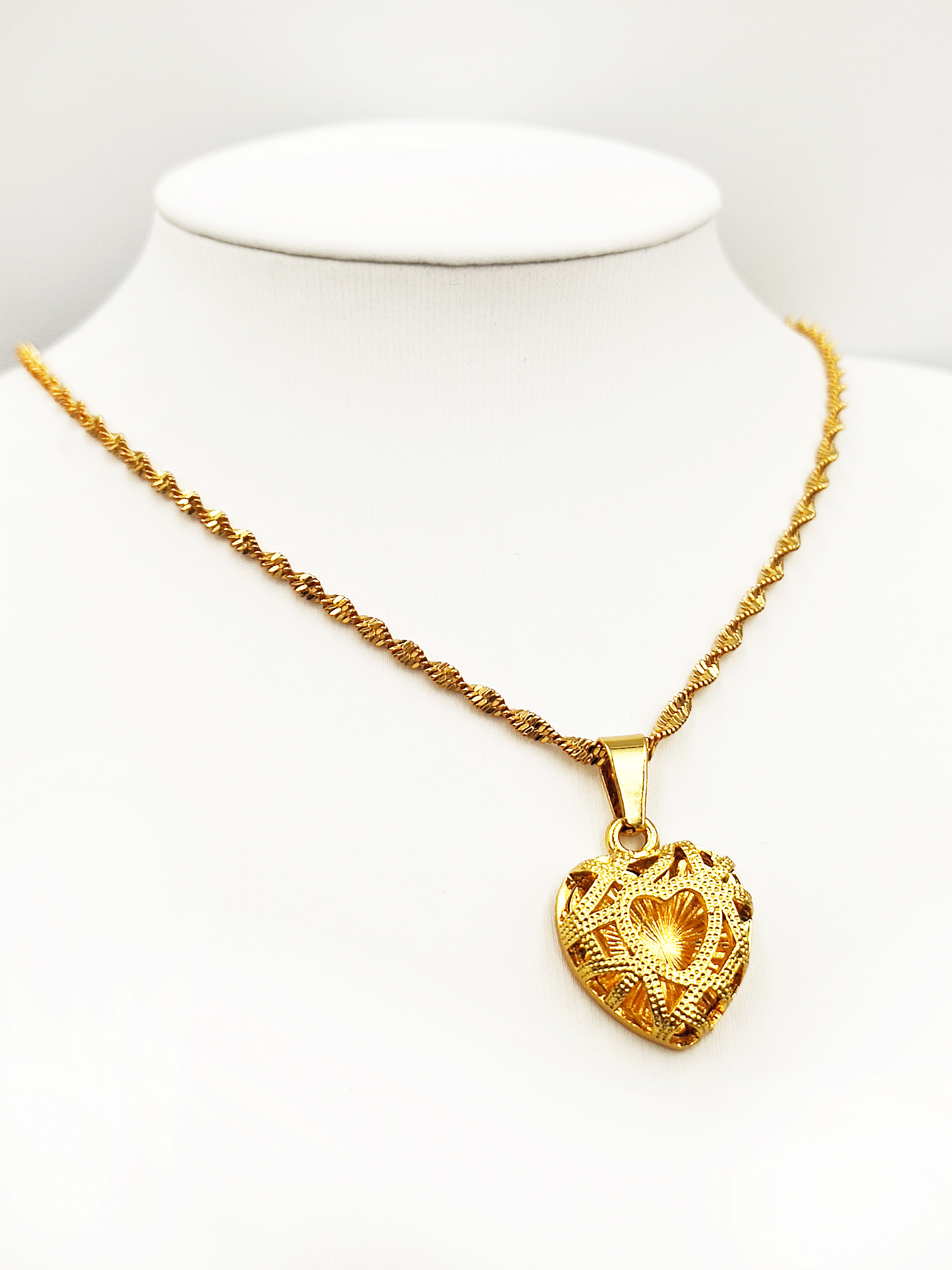 Titanium/Gold Plated Heart Pendent & Chain set ($66 take away)