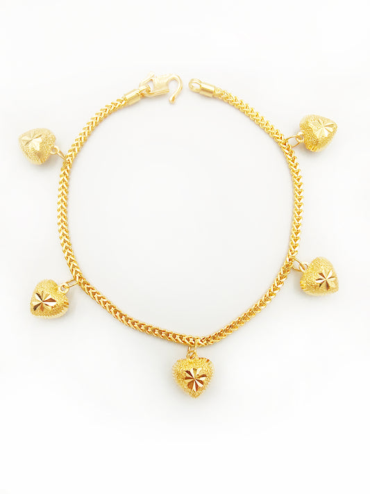 916 Gold Dragon Full Heart Solid Bracelet