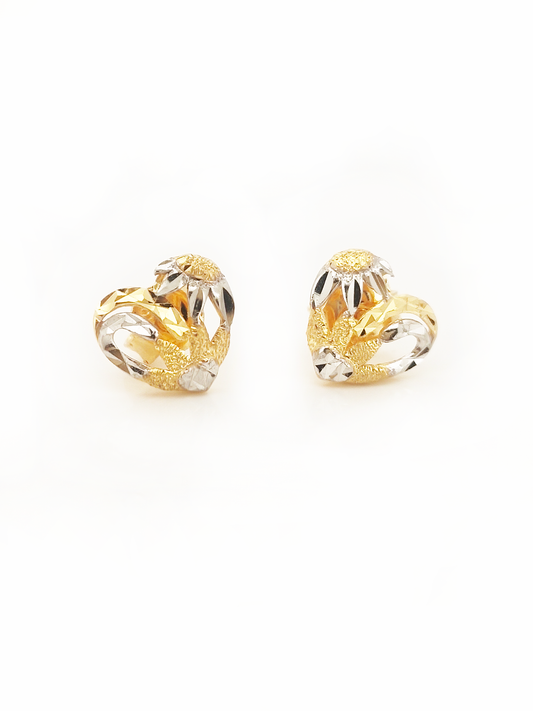 916 2 Tone Heart Earrings